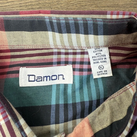 Damon Men's Multicolor Pastel Plaid Collared Button Down Long Sleeve Shirt, XL - Picture 2 of 8